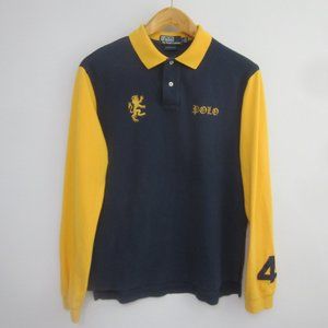 New Polo Ralph Lauren Mens L Navy Yellow Stripe Embroidered Griffin Dragon Shirt